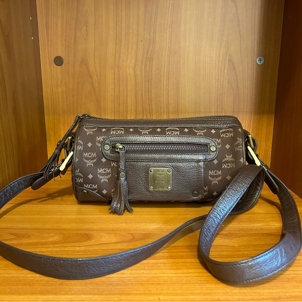 MCM 2way Cylinder/Papillon Crossbody/Shoulder Bag Brown - Picture 3 of 13